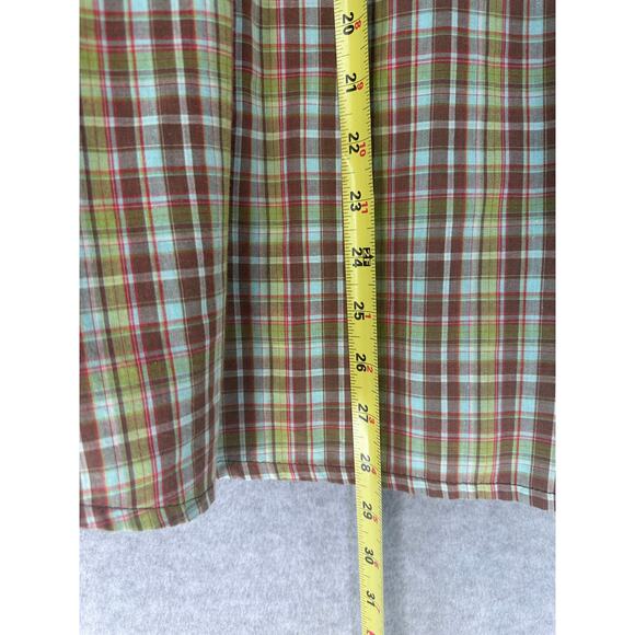 Wrangler Women's sz L Snap Plaid Cotton Shirt LS Blue Brown Green 70s Inspired - Picture 6 of 10